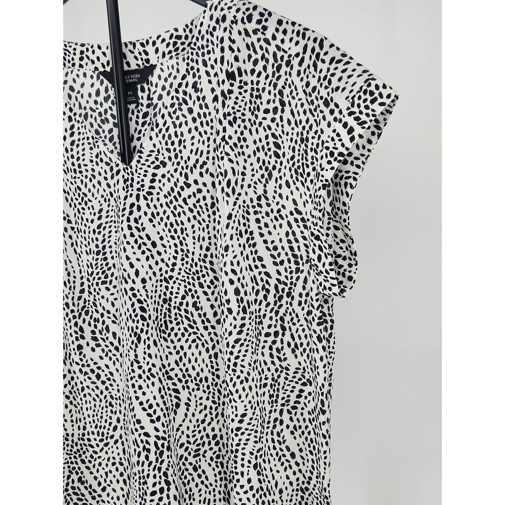 Simply Vera Vera Wang Womens Black White Print V-Neck Cap Sleeve Blouse Medium - Picture 2 of 7